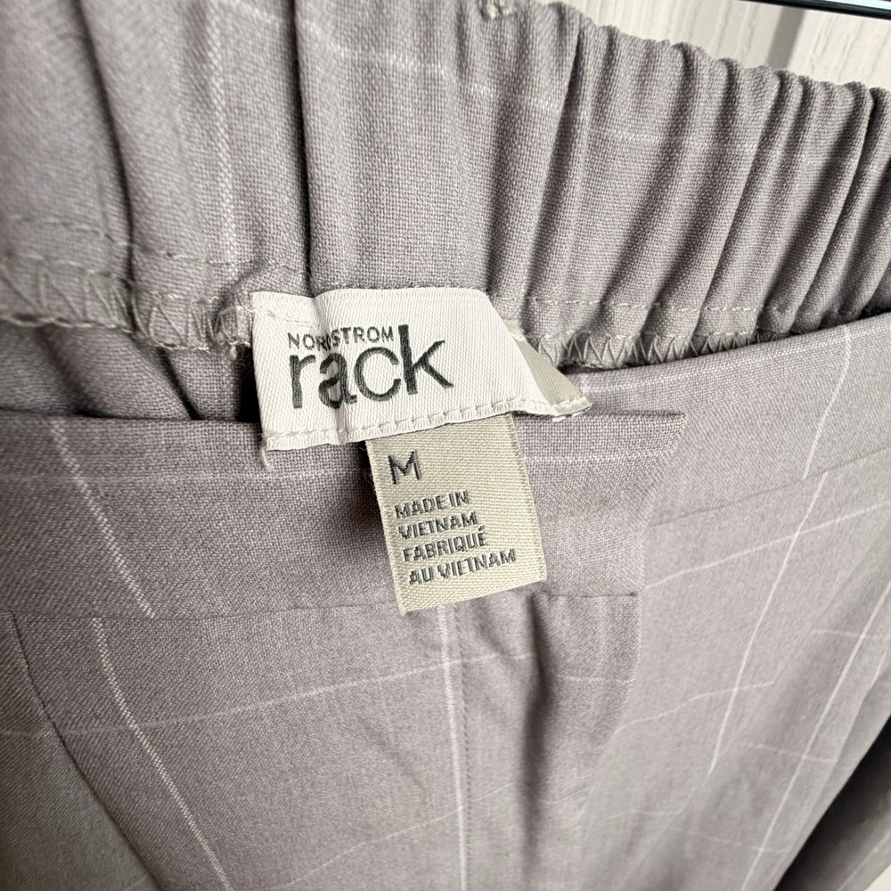 Womens Windowpane Plaid Trousers M Grey Office Workwear Wide Leg Pants Preppy - Picture 3 of 12